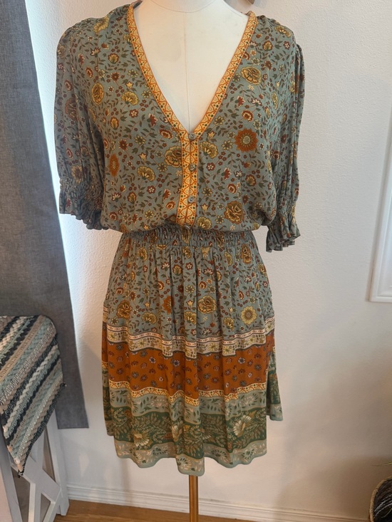 Spell Dresses & Skirts - Spell & The Gypsy Boho Floral Mini Dress Sage Green Border Print Size Small